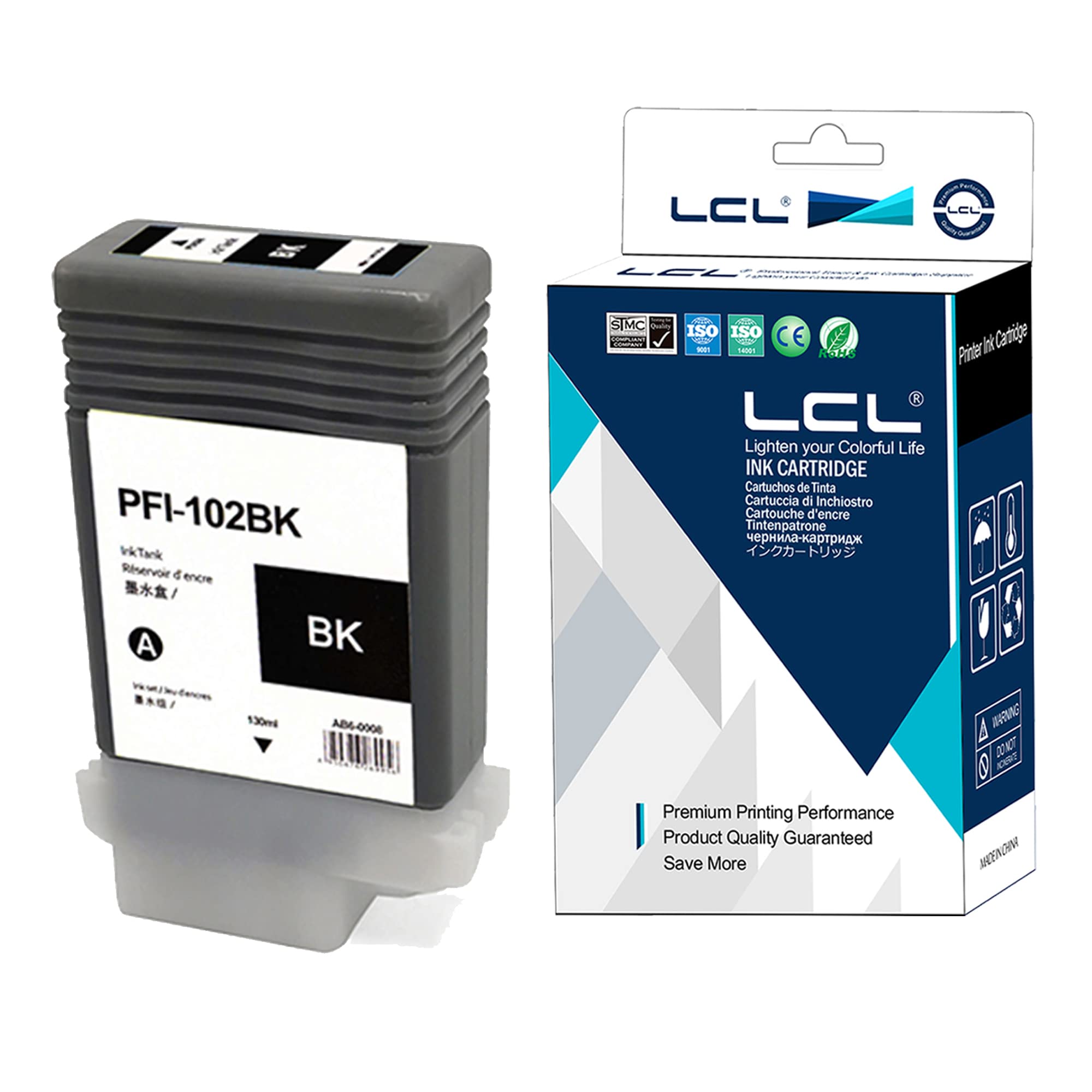 LCL Compatible Ink Cartridge Pigment Replacement for Canon PFI-102  PFI-102BK 0895B001 0895B001 IPF500 IPF510 IPF600 IPF605 IPF605plus IPF610 